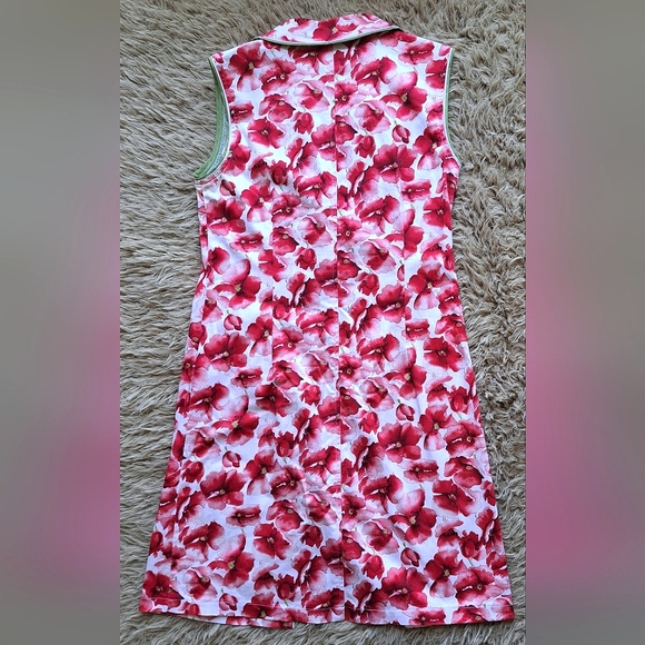 Red Floral Shirt Dress unlabled mock Retro style - Picture 3 of 5